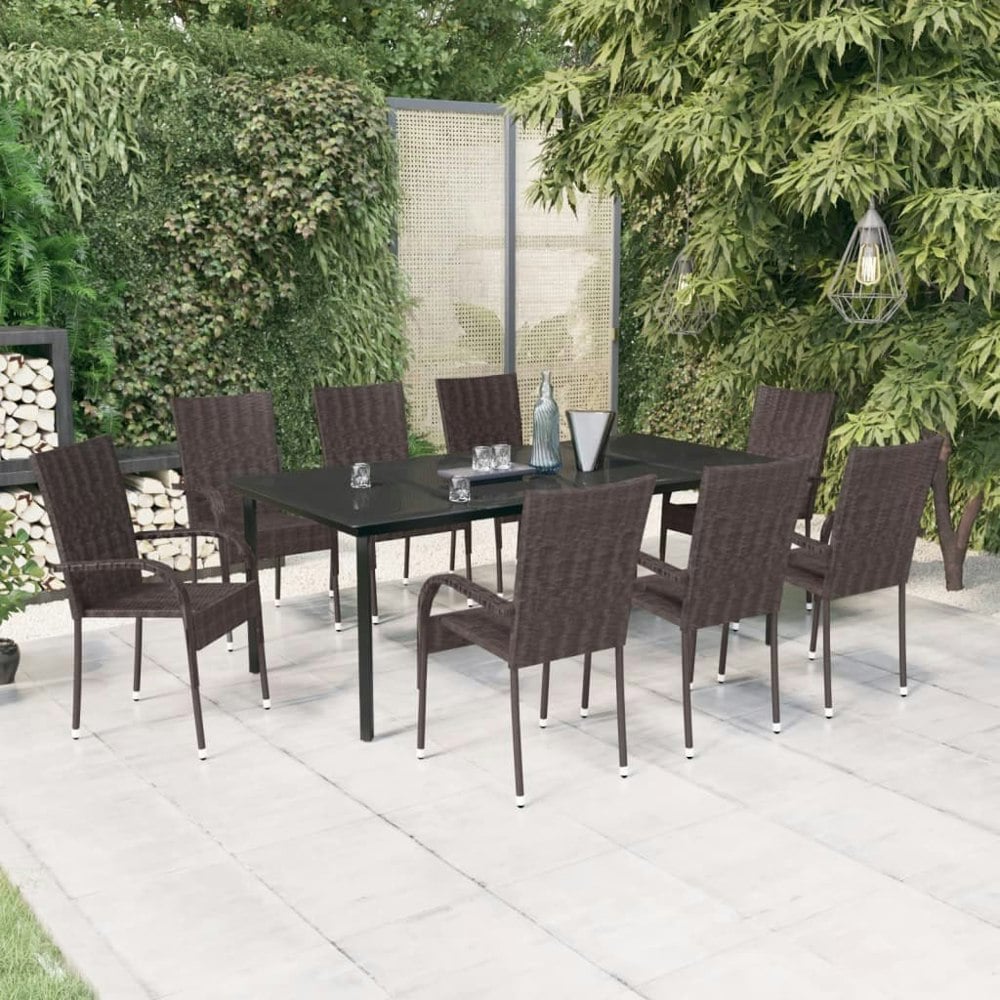 Berkfield 9 Piece Garden Dining Set Brown and Black