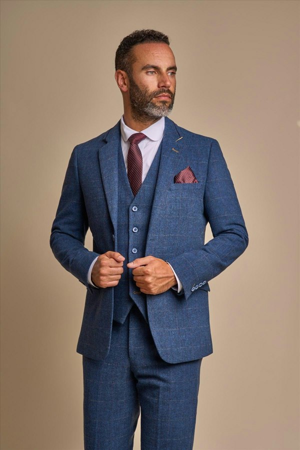 Carnegi Blue Three Piece Suit Front