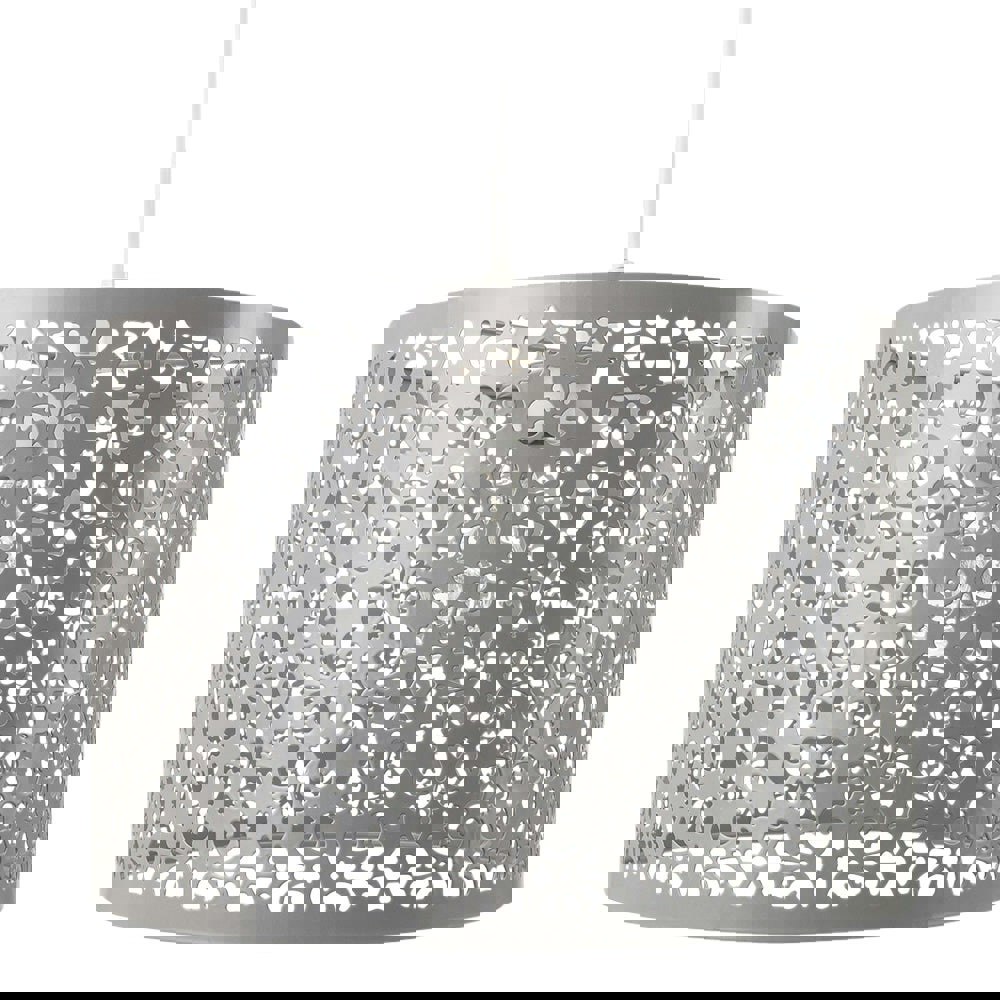 Marrakech Designed Soft Grey Metal Pendant Light Shade with Floral Decoration Image 1