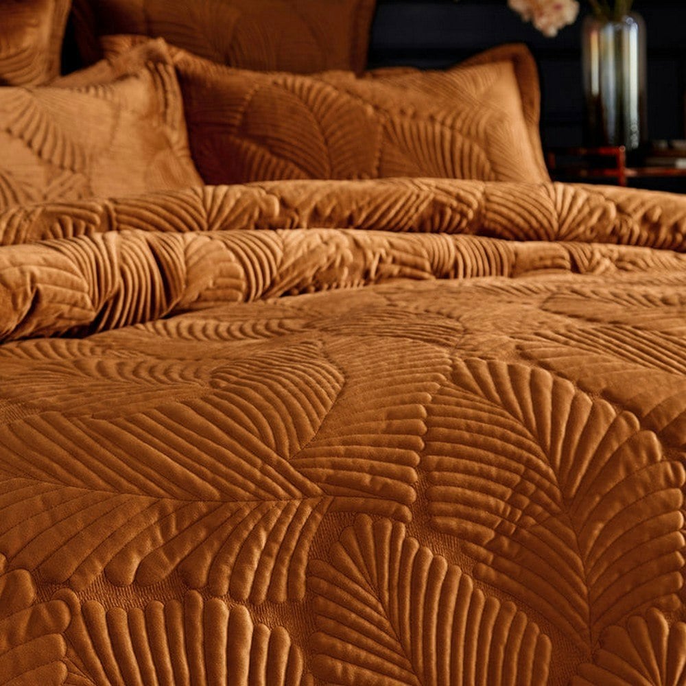 Paoletti Palmeria Velvet Quilted Duvet Cover Set - Rust
