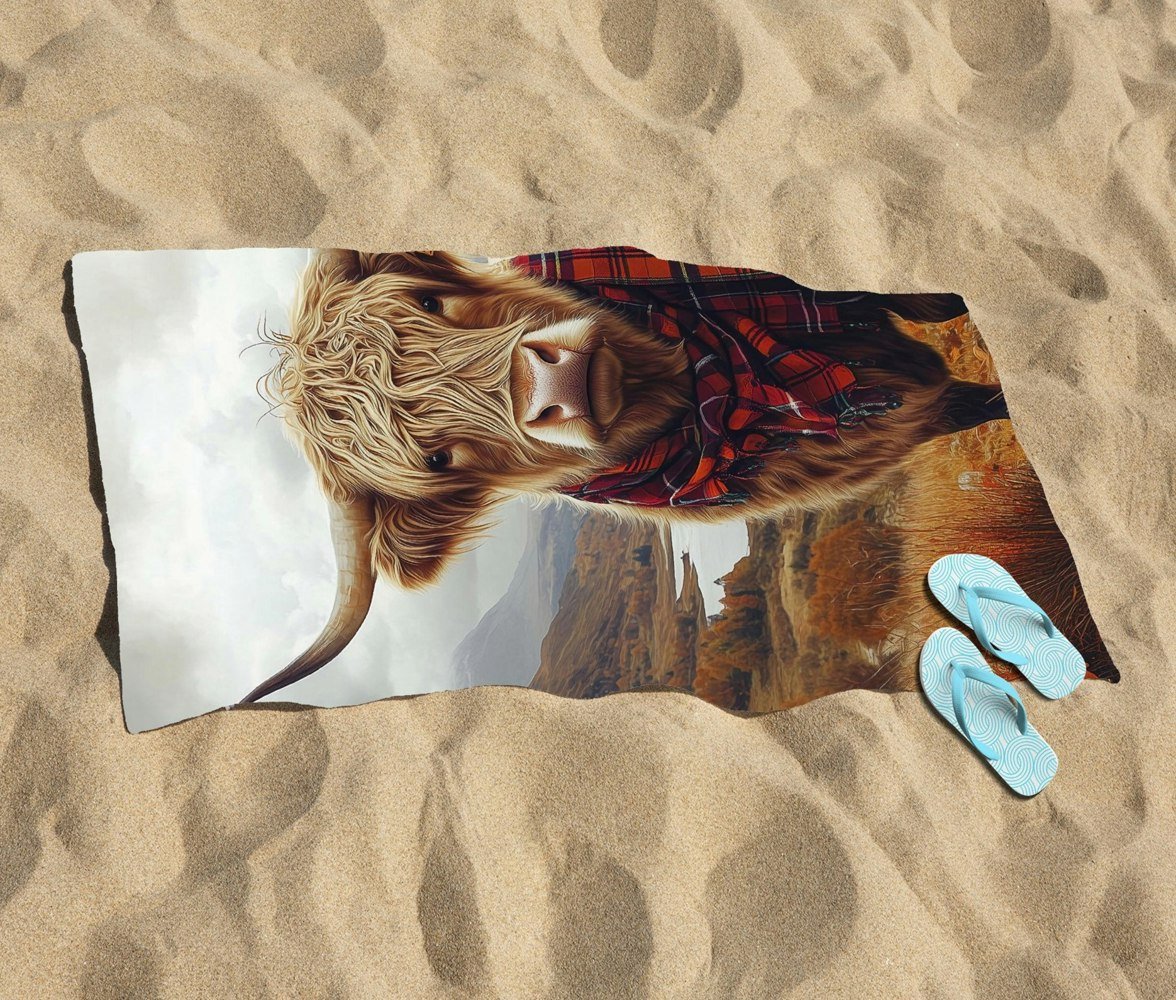 Warren Reed Autumnal Highland Cow Beach Towel