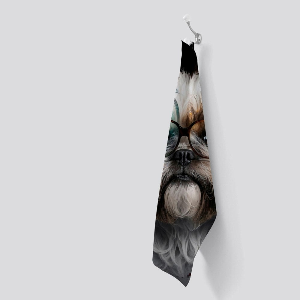 Warren Reed Lhasa Apso With Glasses Splashart Tea Towel