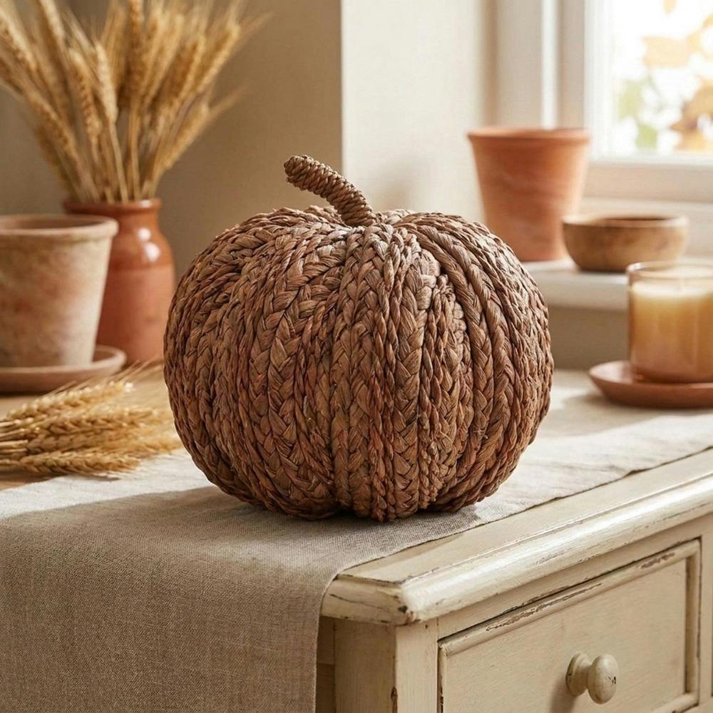 Garden Greatness Woven Natural Straw Pumpkin Ornament