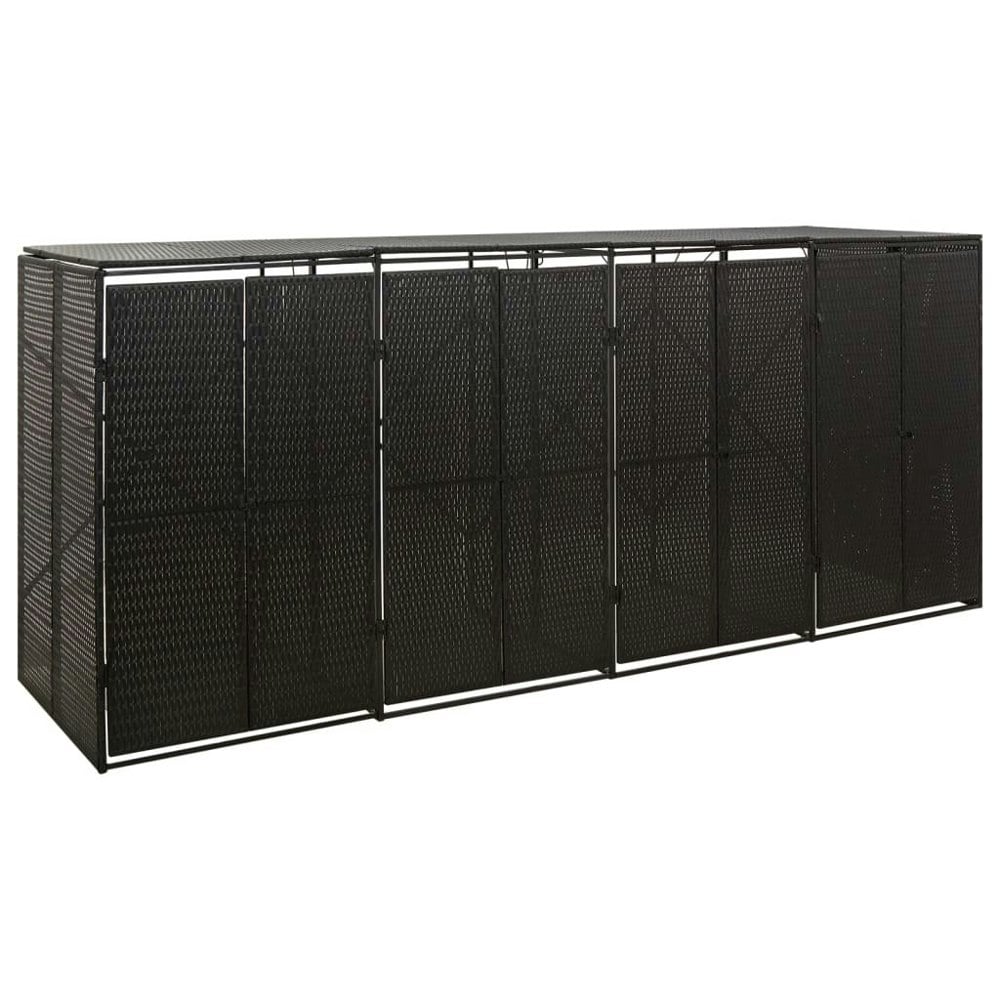 Berkfield Quadruple Wheelie Bin Shed Black 274x80x117 cm Poly Rattan