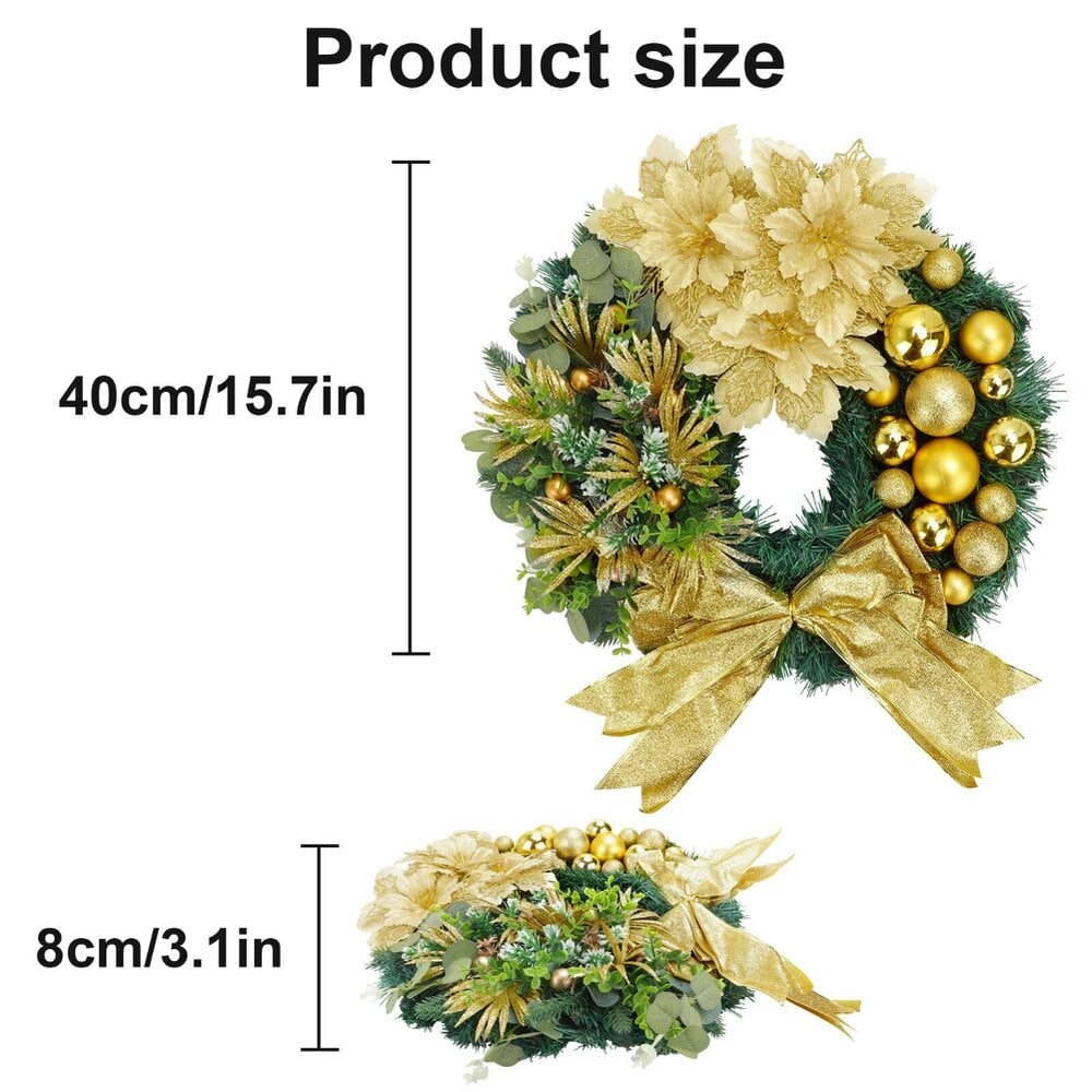 deAO Toys deAO Gold Christmas Wreath Elegant Festive Door Decoration for Holiday Season (Gold)