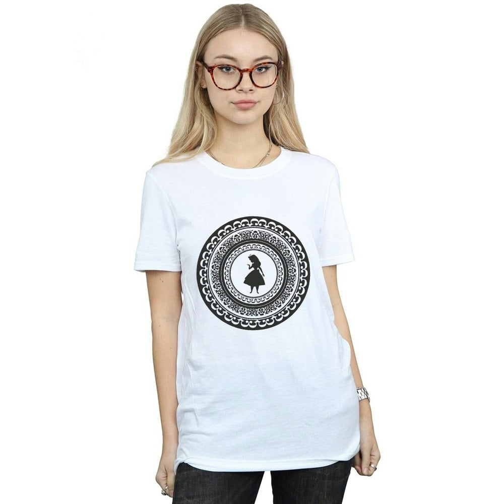 Disney Womens/Ladies Alice In Wonderland Circle Cotton Boyfriend T-Shirt - White