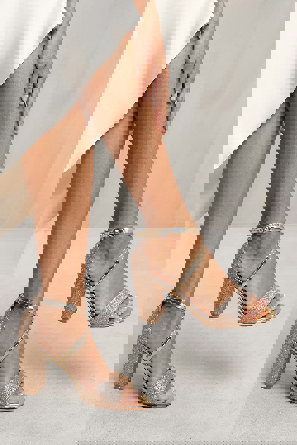 Where's That From Londyn High Block Heel Sandals With Cross Over Ankle Strap in Gold
