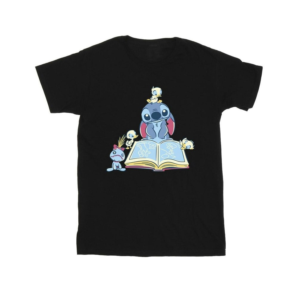 Disney Mens Lilo & Stitch Reading A Book T-Shirt - Black