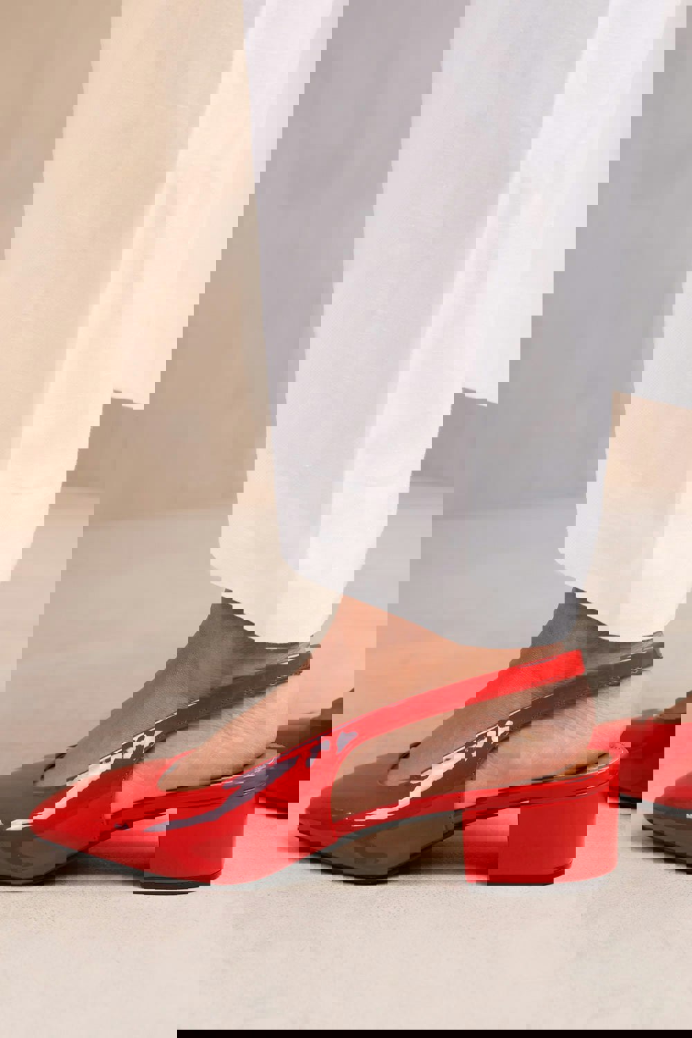 Where's That From Haley Square Toe Slingback Low Block Heel In Red Patent