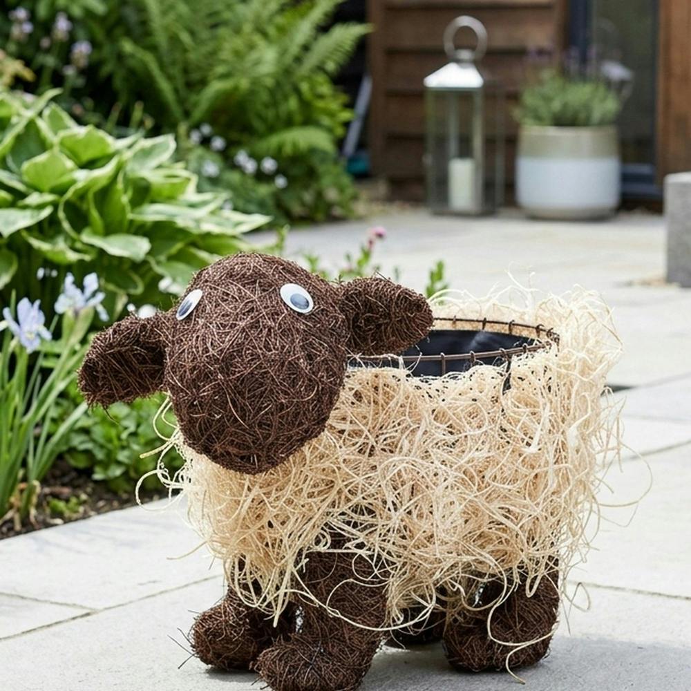 Garden Greatness Shelley Sheep Decorative Rattan Planter