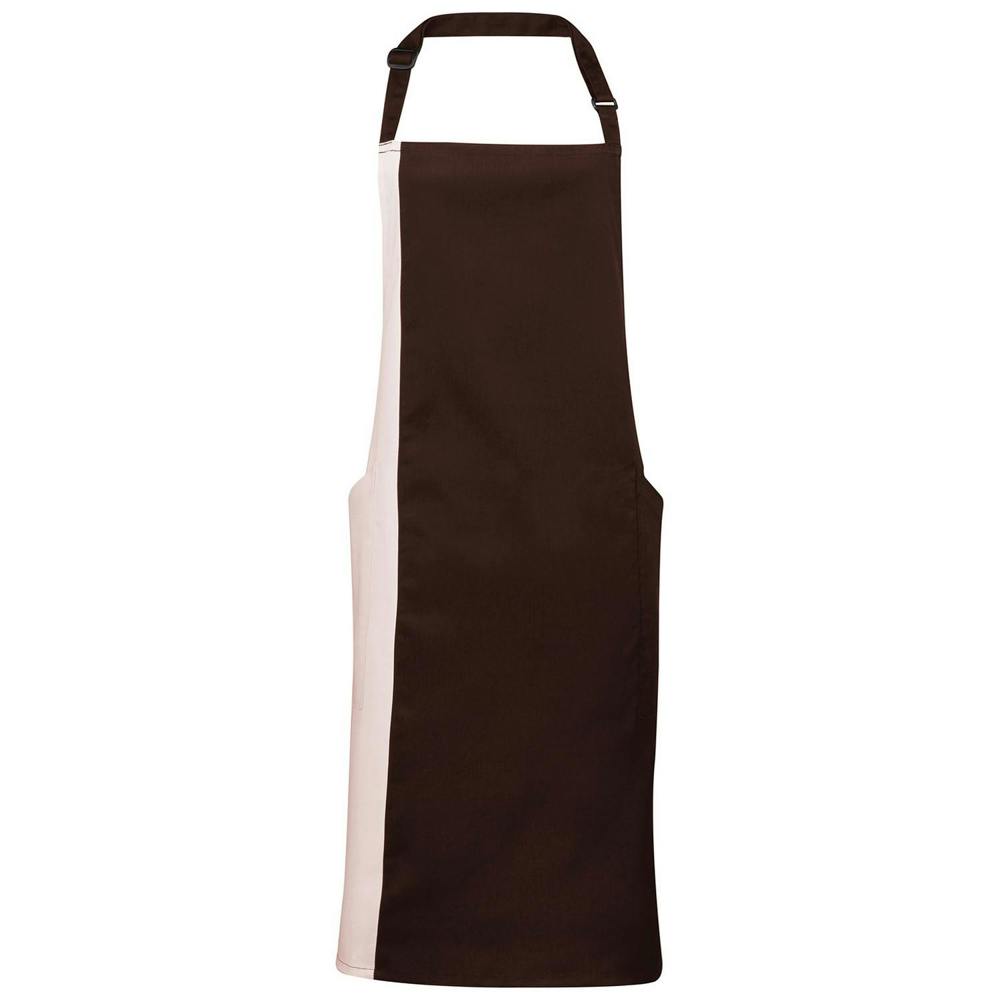 Premier Contrast Bibbed Full Apron - Brown/Natural - One Size - Brown/Natural - 65% Polyester/35% Cotton