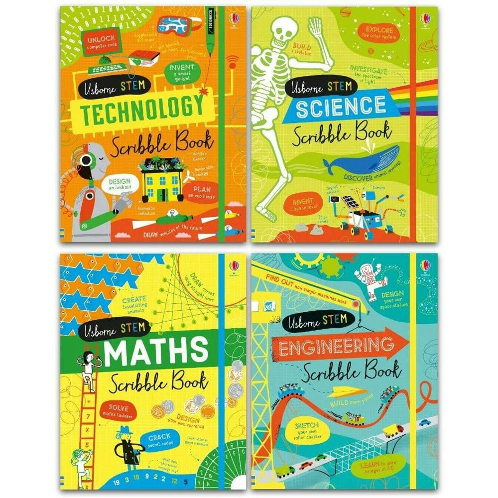 Stem Series 4 Books Collection Set - Science Scribble Book Technology Scribble Book Engine..