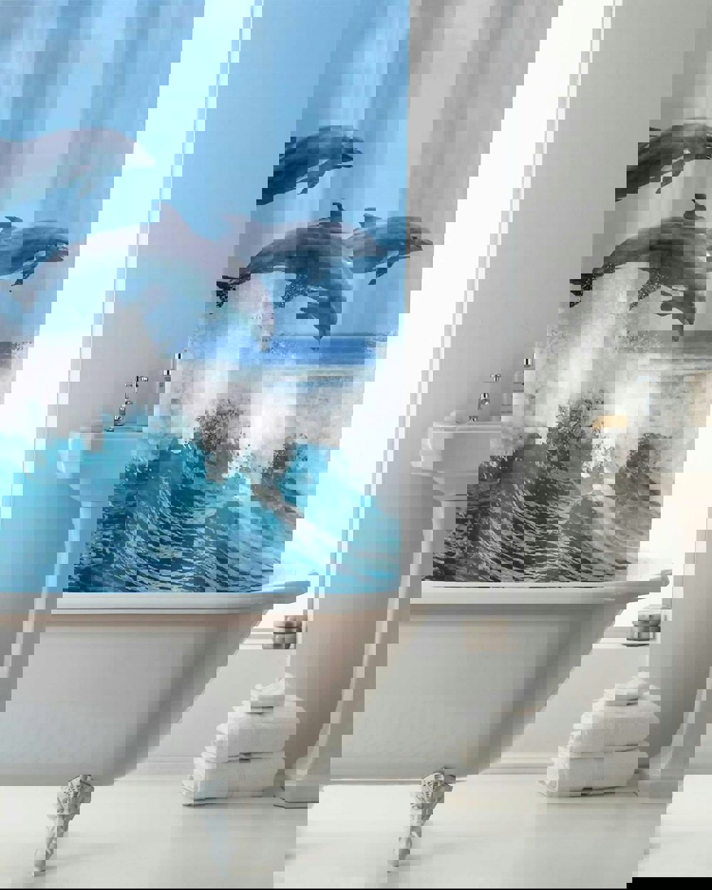 Country Club Dolphins Blue Shower Curtain