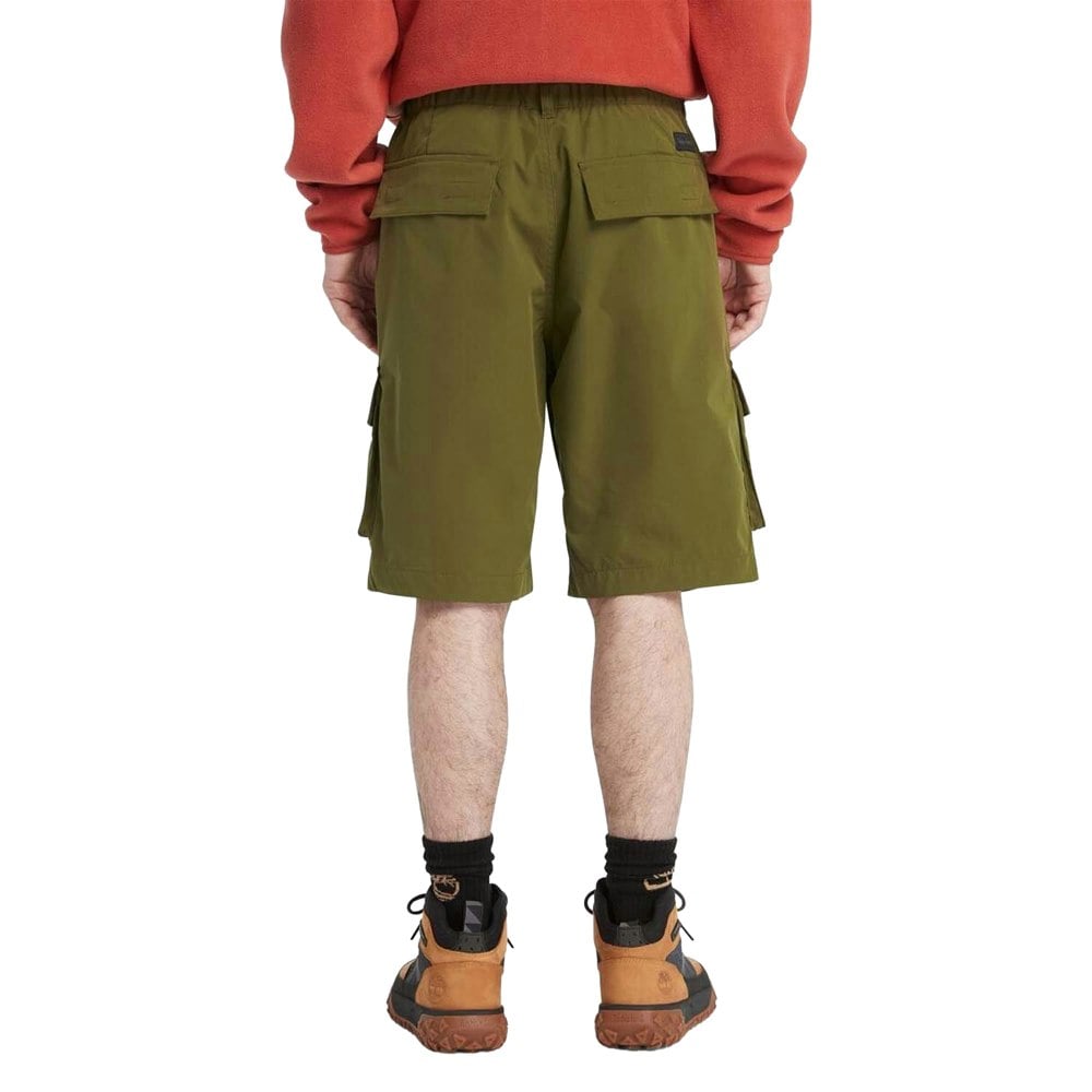 Timberland Mens Leather Badge Water Repellent Cargo Shorts - Olive
