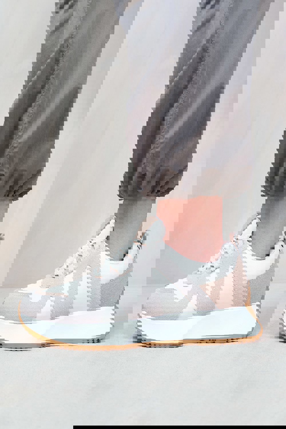 Where's That From Momentum Runner Sneaker Trainers With Suede Detail in Cream Faux Leather