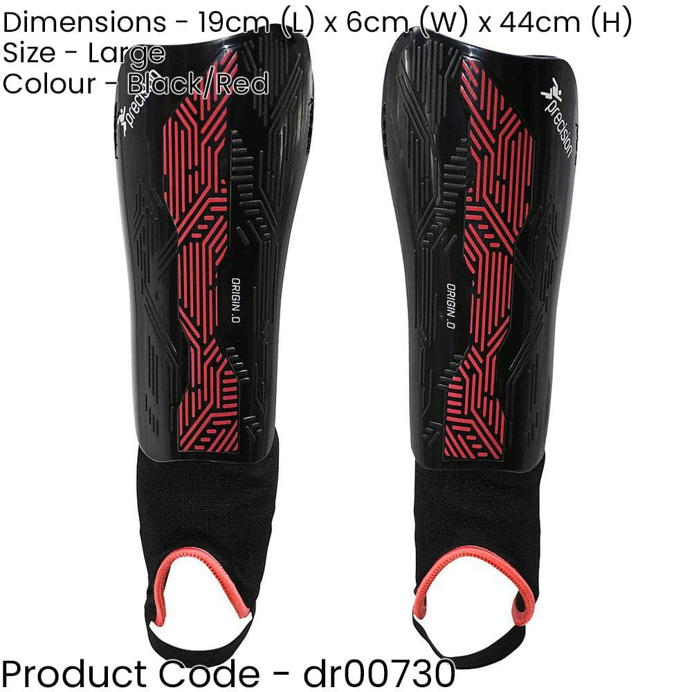 L - Football Shin Pads & Ankle Guards BLACK/RED High Impact Slip On Leg Cover