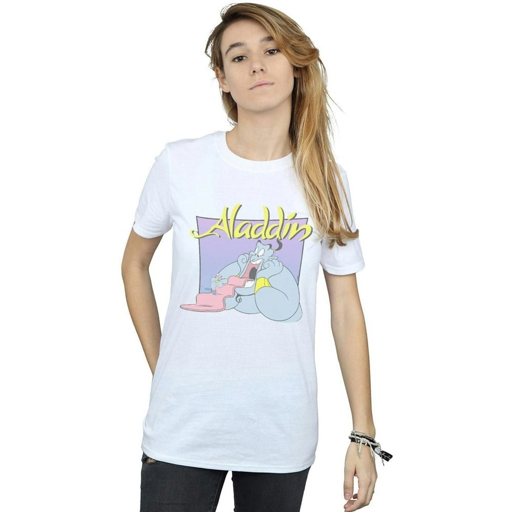 Disney Womens/Ladies Aladdin Genie Wishing Dude Cotton Boyfriend T-Shirt - White