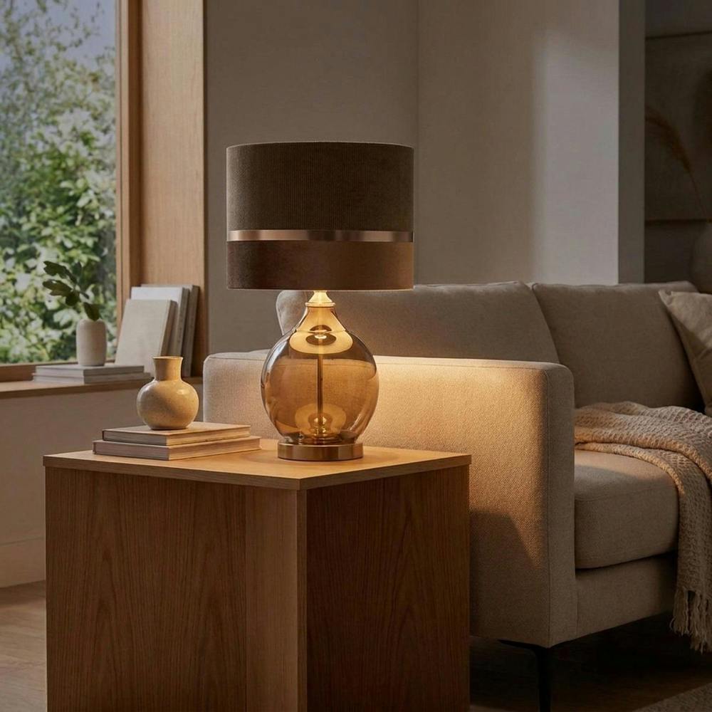 Garden Greatness Champagne Velvet Stripe Table Lamp