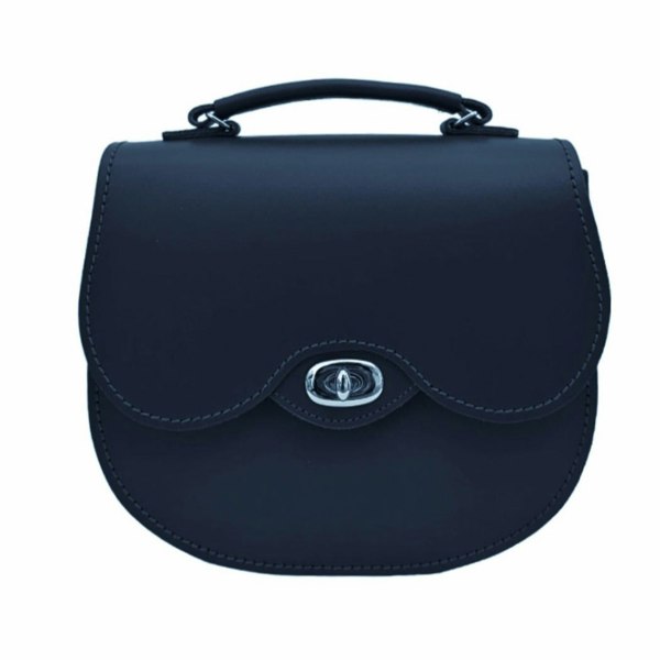 Zatchels Handmade Leather Twist Lock Saddle Bag - Navy