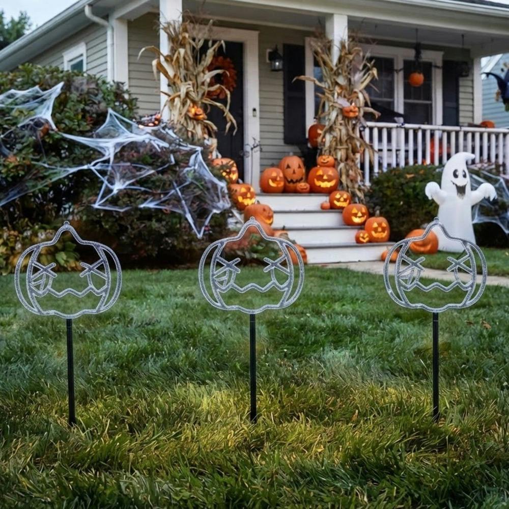 Garden Greatness Set of 3 Halloween Pumpkin Stake Lights