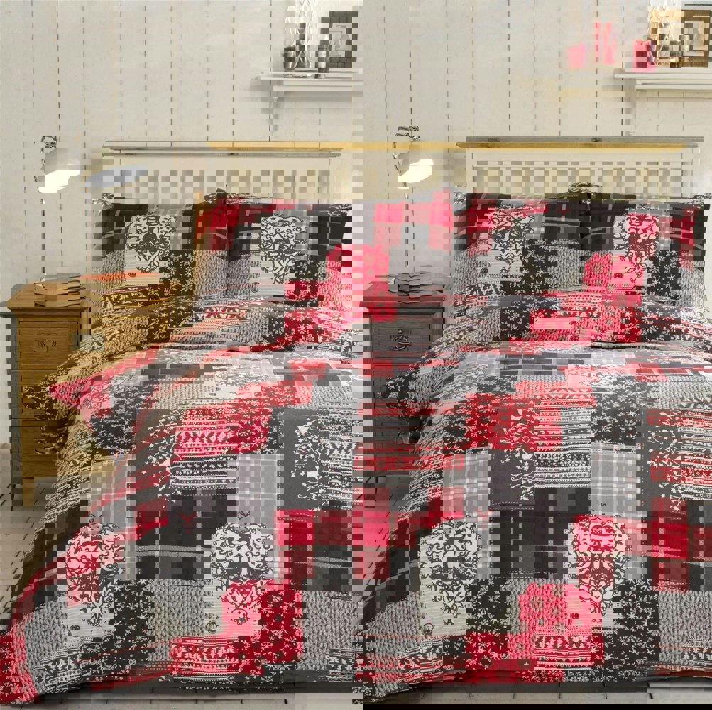 HomeSpace Direct Winter Patchwork Duvet Cover Set - Brushed Cotton