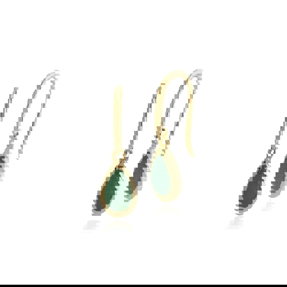 Classic Green Jade Bezel Set Drop Earrings in 9ct Yellow Gold - Gemondo
