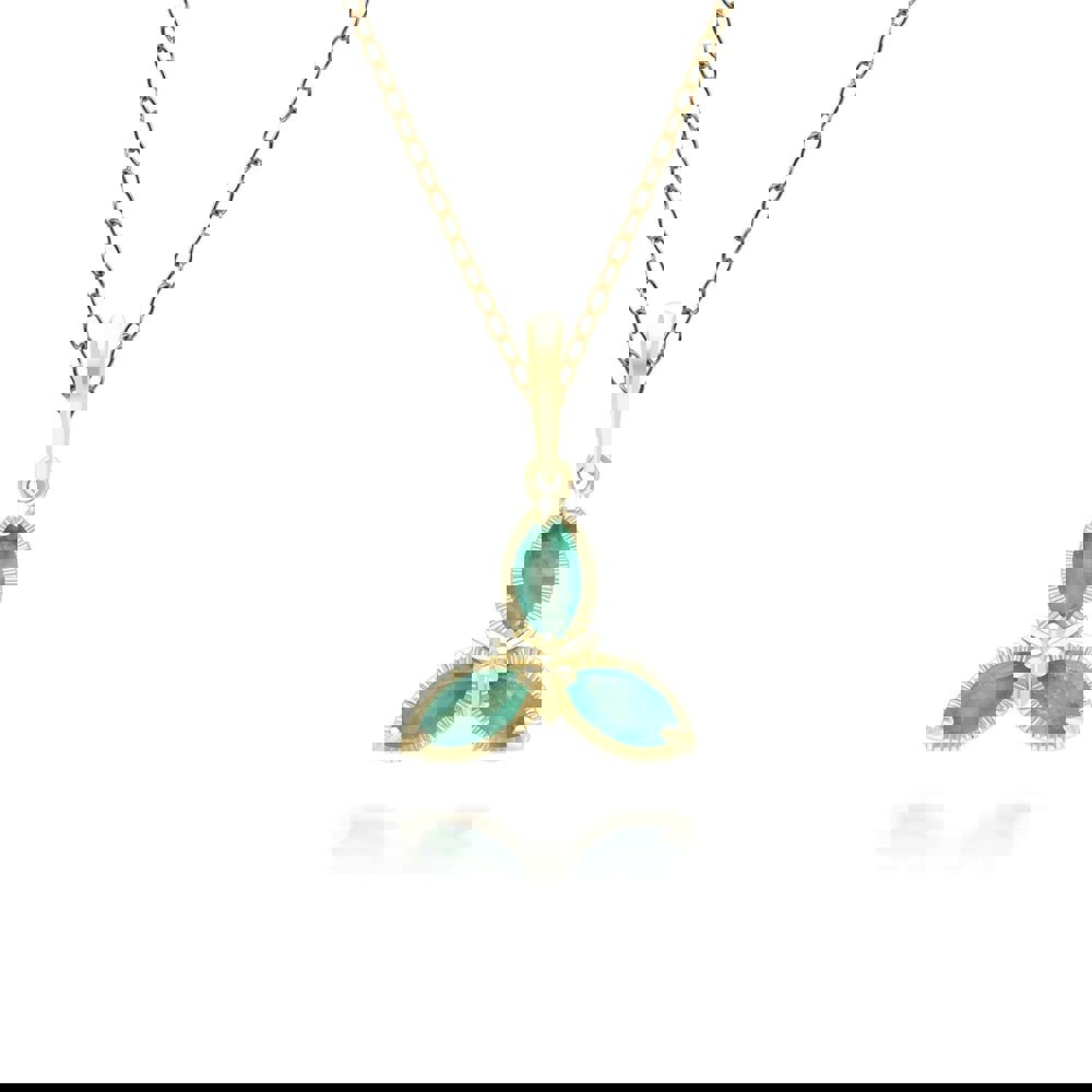 Gemondo Floral Marquise Emerald Pendant Necklace in 9ct Yellow Gold