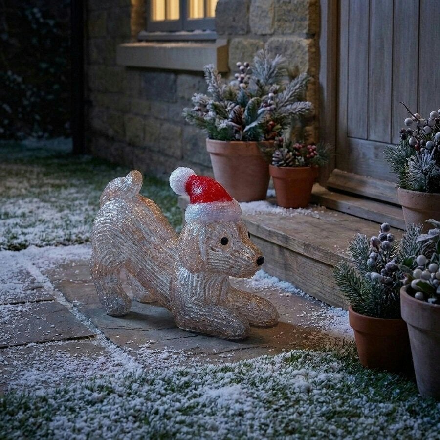Garden Greatness Festive LED Santa Puppy Acrylic Ornament