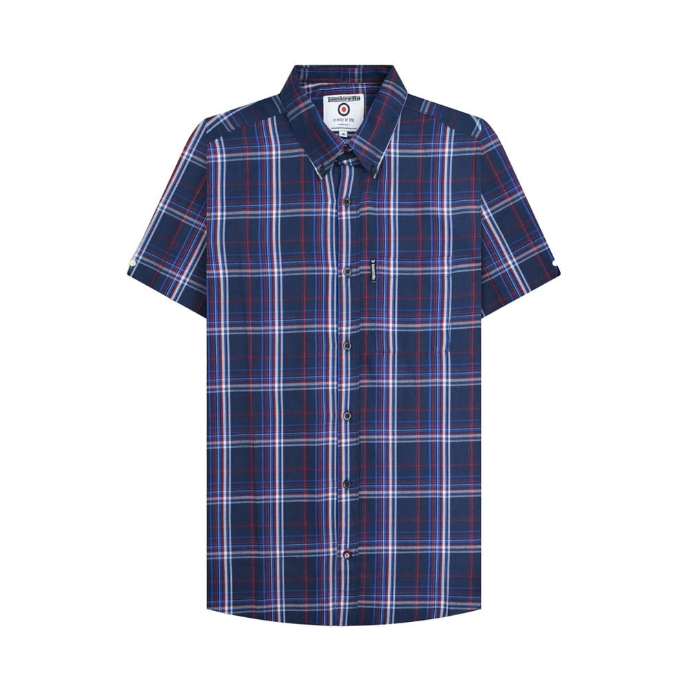 Lambretta Mens SS25 Checked Shirt - Navy/Blue/Red