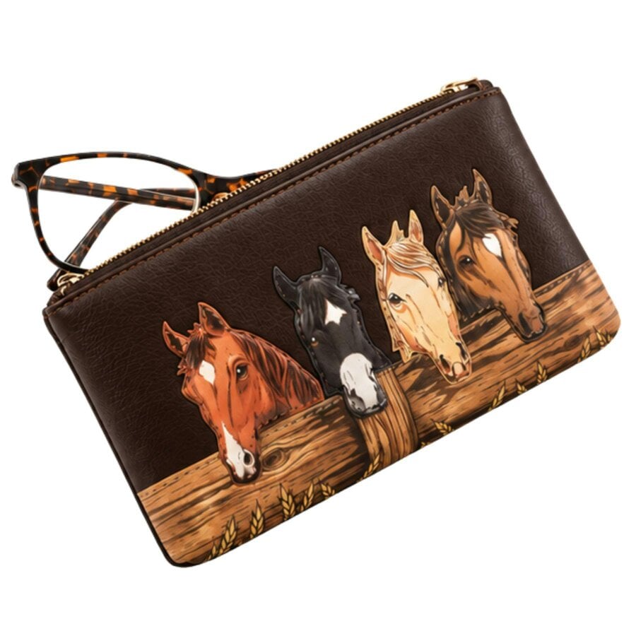 Mala Leather Stable Row Horses Glasses Case - Dark Brown