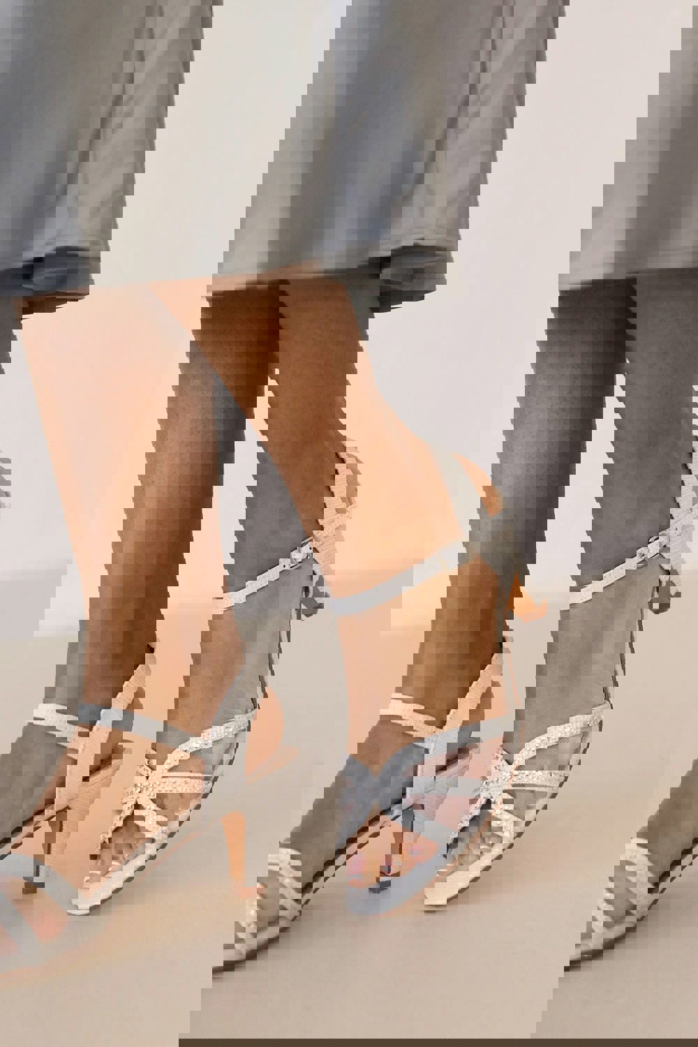 Where's That From Reese Diamante Mesh Strappy Heel in White Glitter