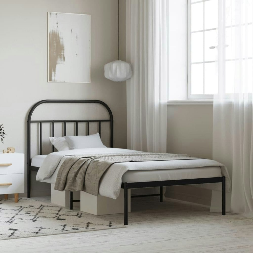 Berkfield Metal Bed Frame with Headboard Black 100x190 cm