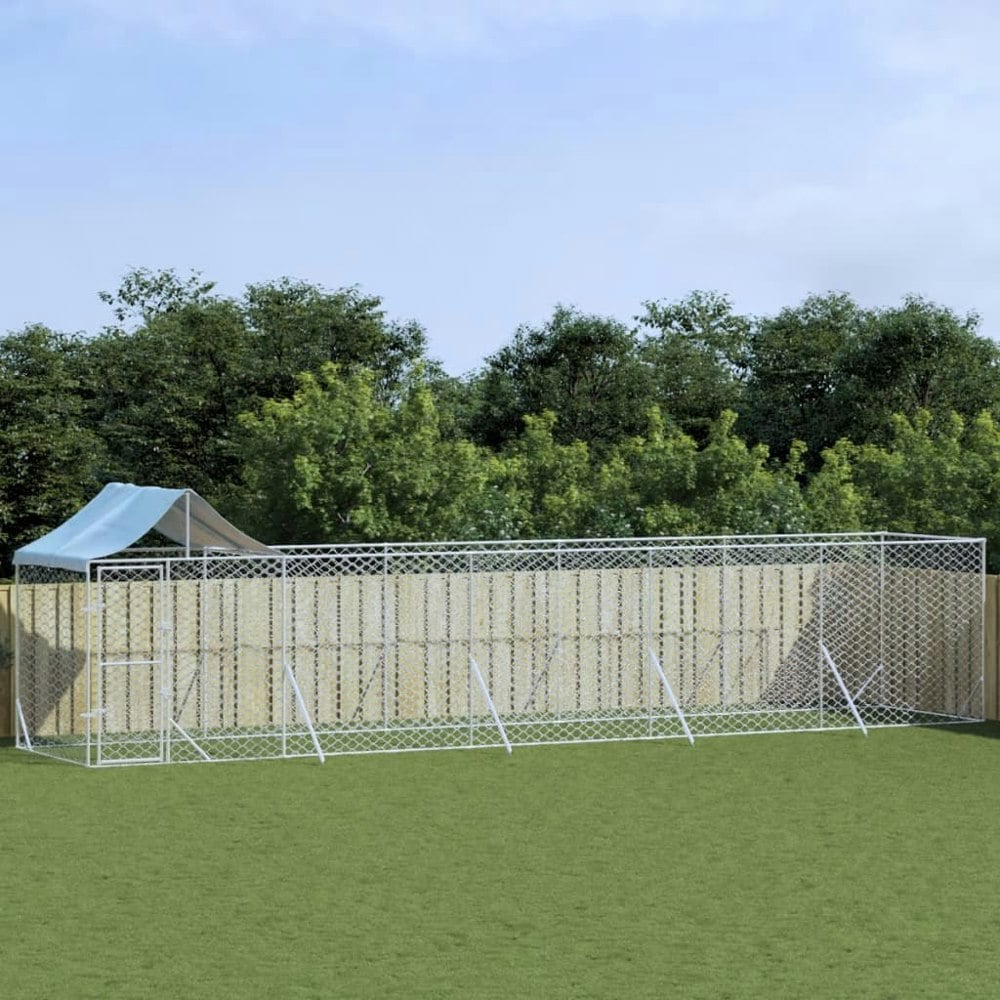 Berkfield Outdoor Dog Kennel with Roof Silver 10x2x2.5 m Galvanised Steel