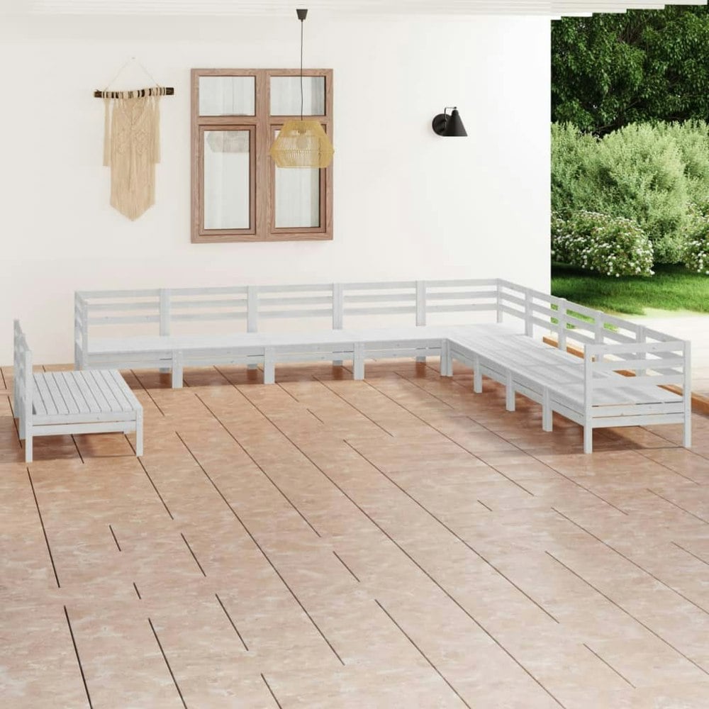 Berkfield 11 Piece Garden Lounge Set Solid Wood Pine White