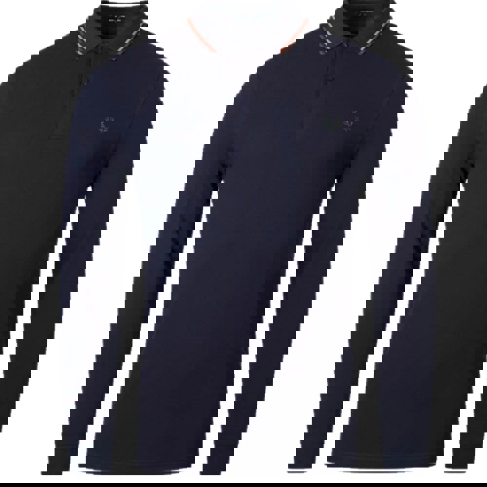 Fred Perry Twin Tipped Collar Dark Navy Blue Long Sleeve Polo Shirt