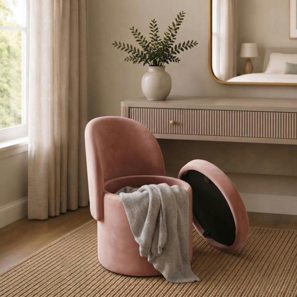 Garden Greatness Blush Versatile Velvet Storage Ottoman Chair