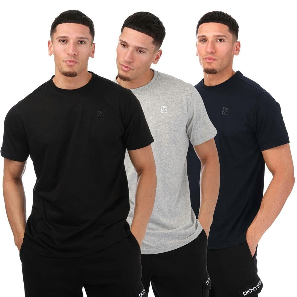 DKNY Mens Logo T-Shirt (Pack of 3) - Black/Silver