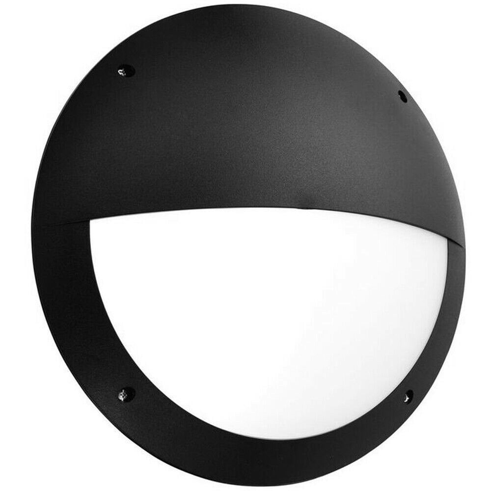 IP65 Outdoor Bulkhead Lamp & Microwave Sensor Matt Black Eyelid 12W Daylight LED Loops
