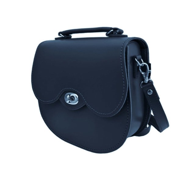 Zatchels Handmade Leather Twist Lock Saddle Bag - Navy