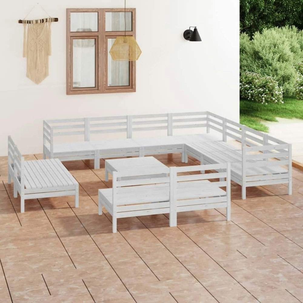 Berkfield 12 Piece Garden Lounge Set Solid Wood Pine White