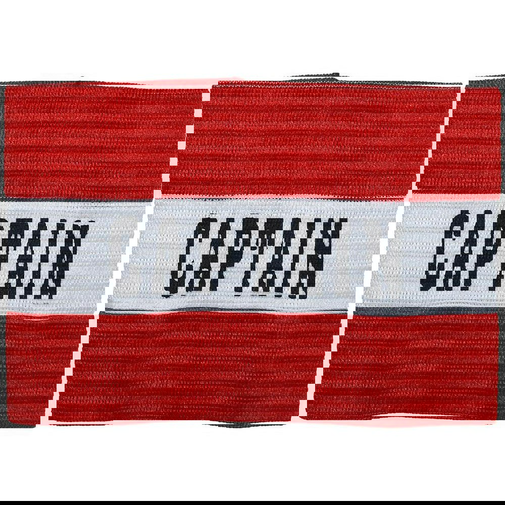 Adult Captains Armband - RED - Football Rugby Sports Arm Bands - White Strap