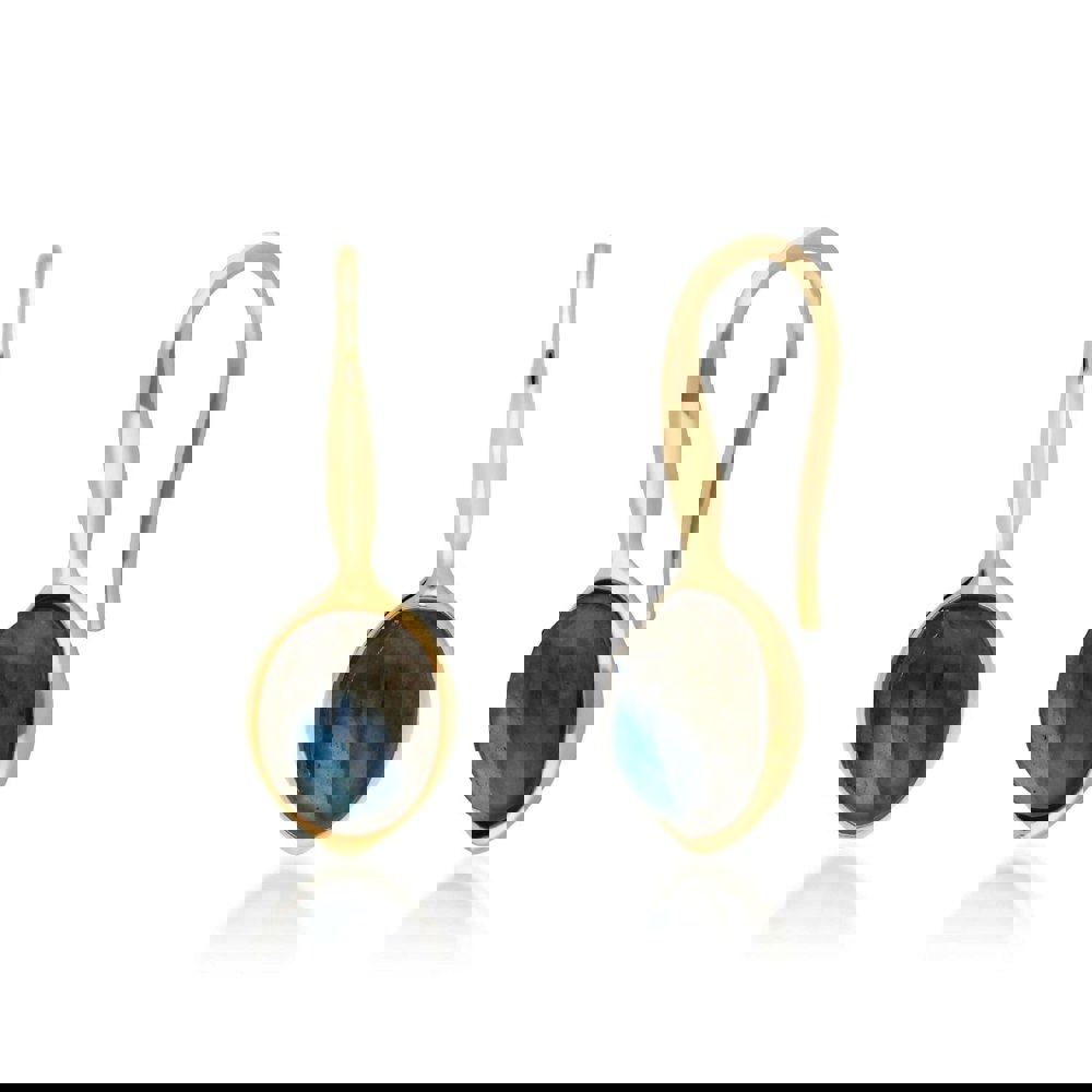 270E027004925 Irregular B Gem Labradorite Drop Earrings in Yellow Gold Plated Silver 1