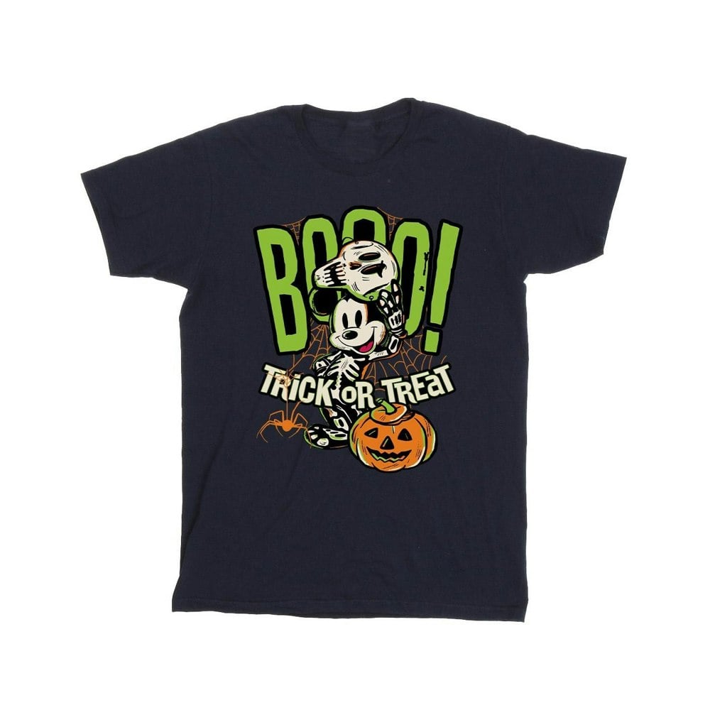 Disney Mens Boo Trick Or Treat Mickey Mouse Cotton T-Shirt - Navy Blue