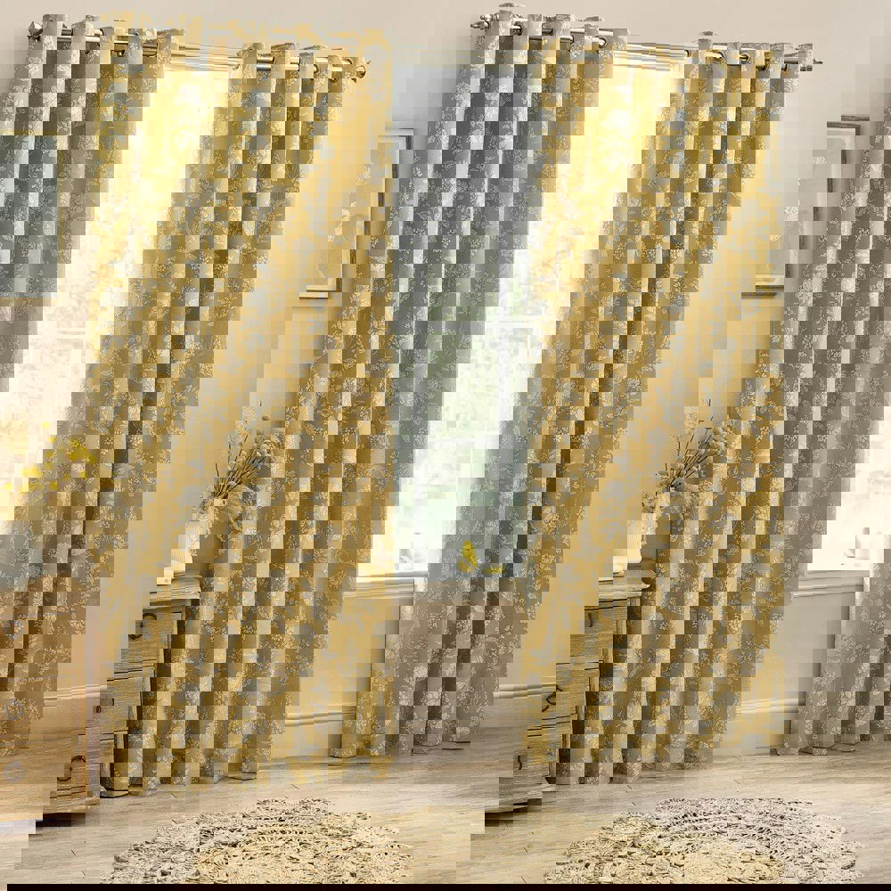 Wylder Nature Sophia Jacquard Floral Eyelet Curtains - Gold