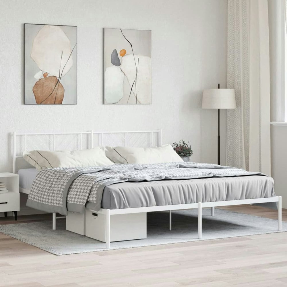 Berkfield Metal Bed Frame with Headboard White 193x203 cm