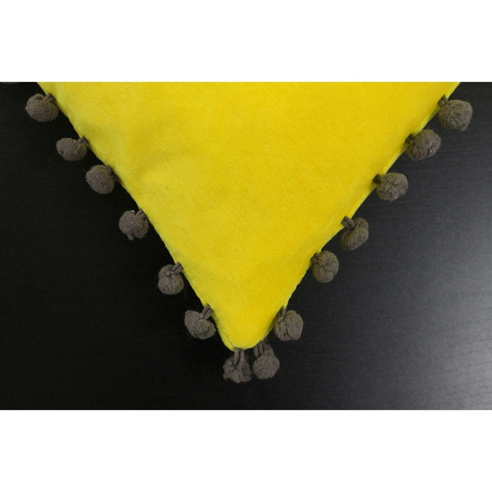 Riva Home Velvet Pompom Cushion Cover - Yellow/Grey