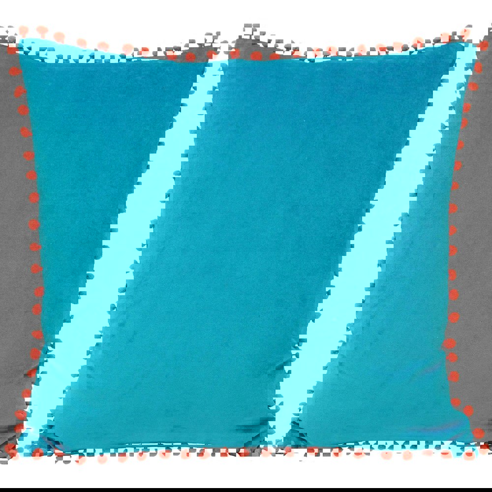 Riva Home Velvet Pompom Cushion Cover - Teal/Coral