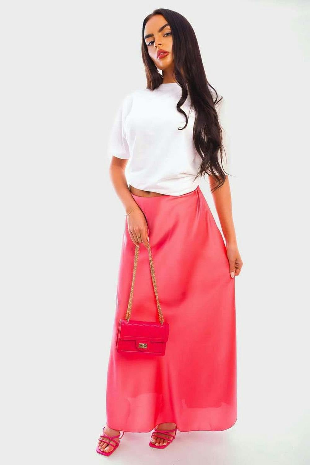 Estella Lightweight High Waisted Maxi Skirt - Pink