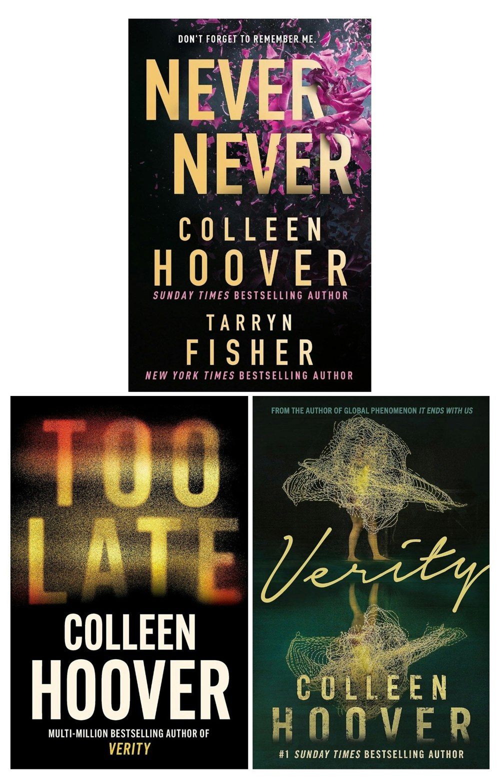 Sphere/Harpercollins Colleen Hoover Collection Books Set (Verity, Too Late, Never Never) Size 3