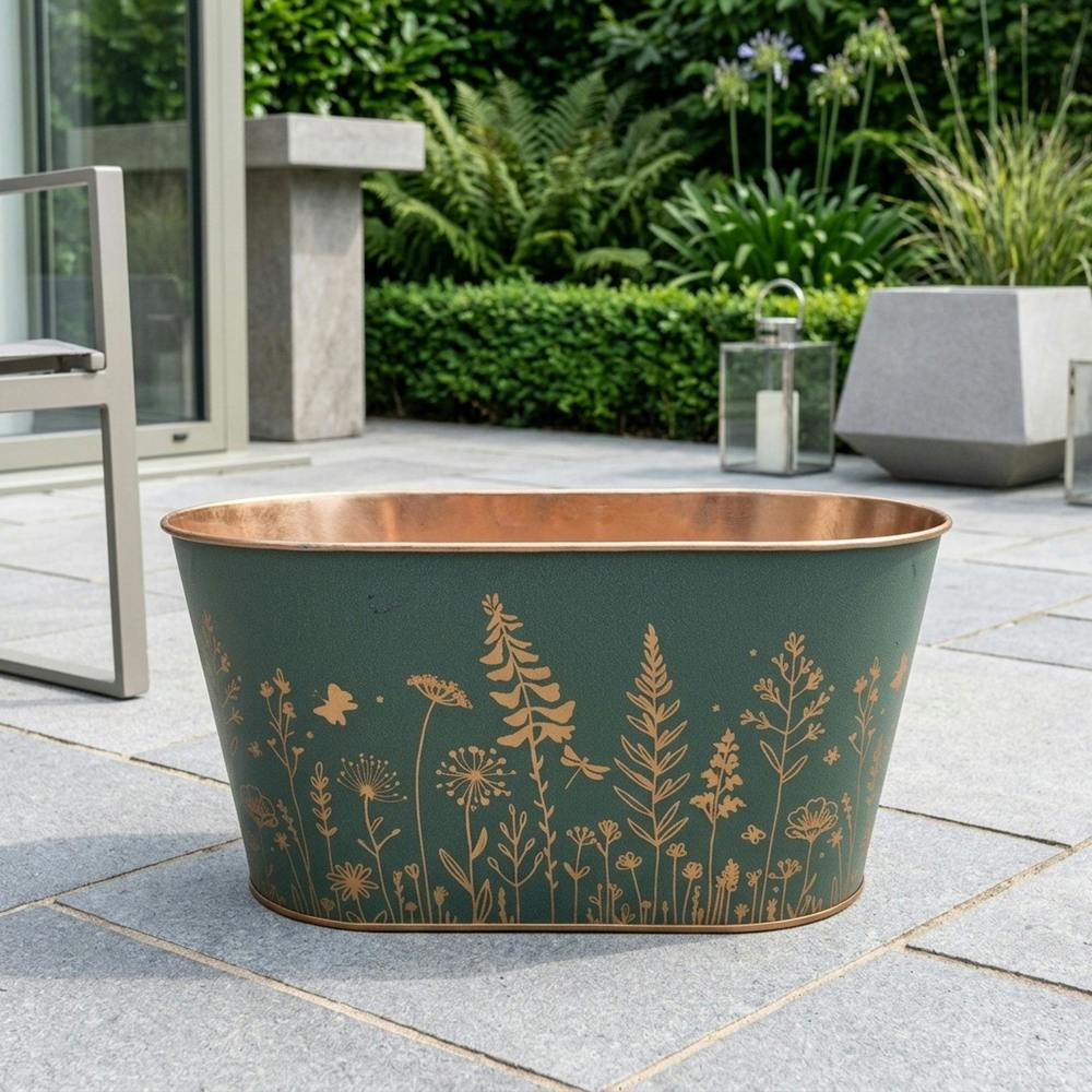 Garden Greatness Dark Wild Flowers Oval Zinc Planter